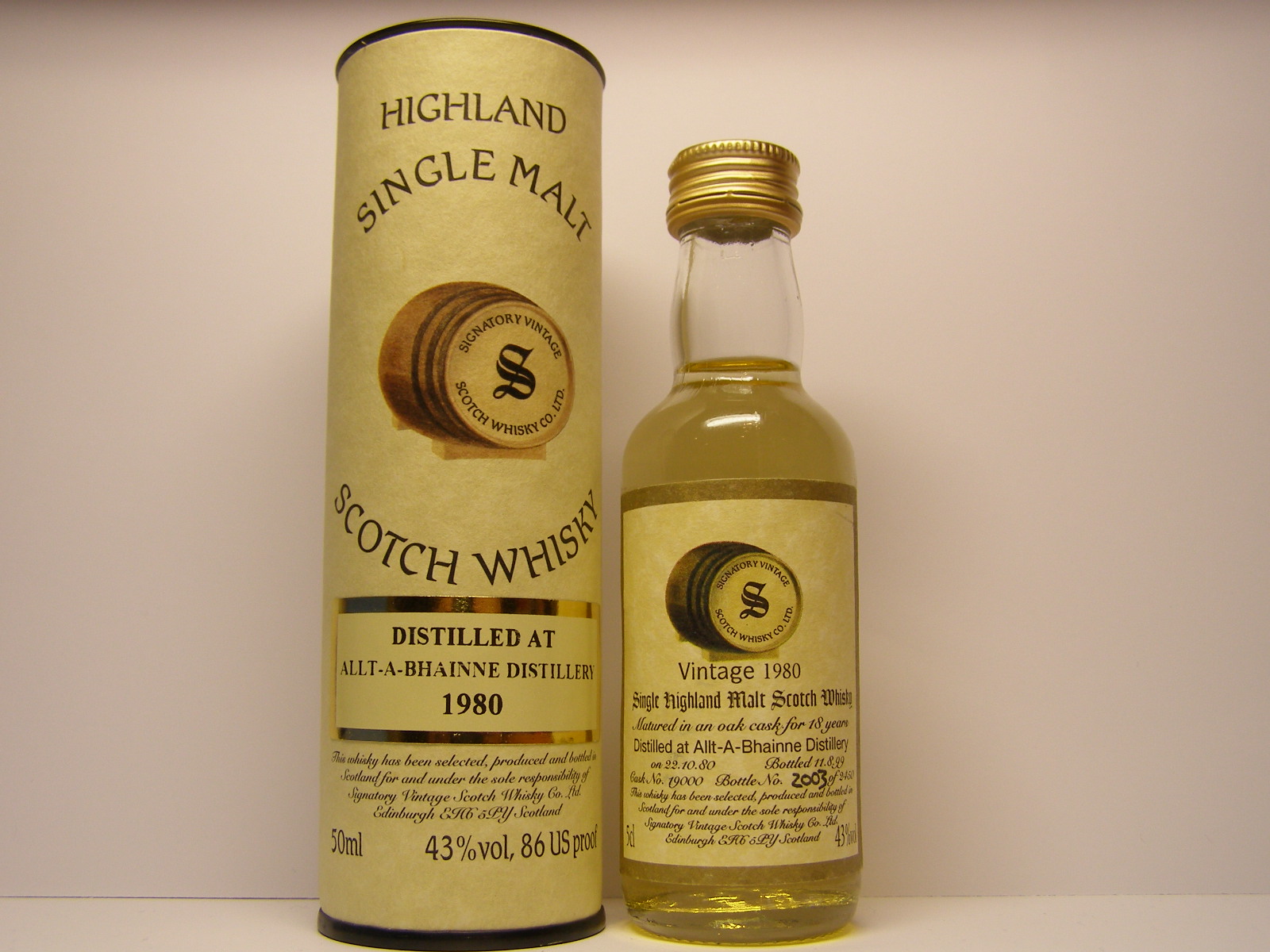 SHMSW 18yo 1980-1999 "Signatory" 5cl 43%vol